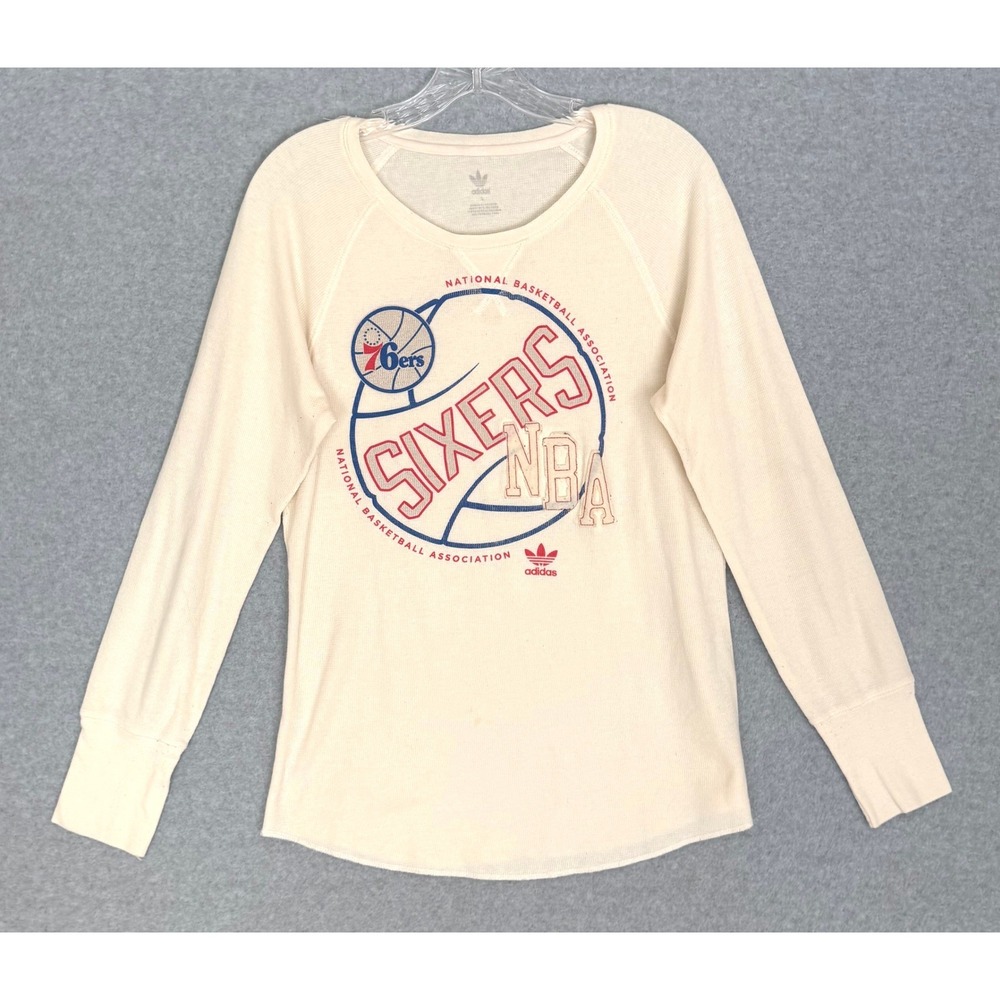 Adidas Philadelphia 76ers Thermal Shirt Womens Large Cream NBA Waffle Raglan